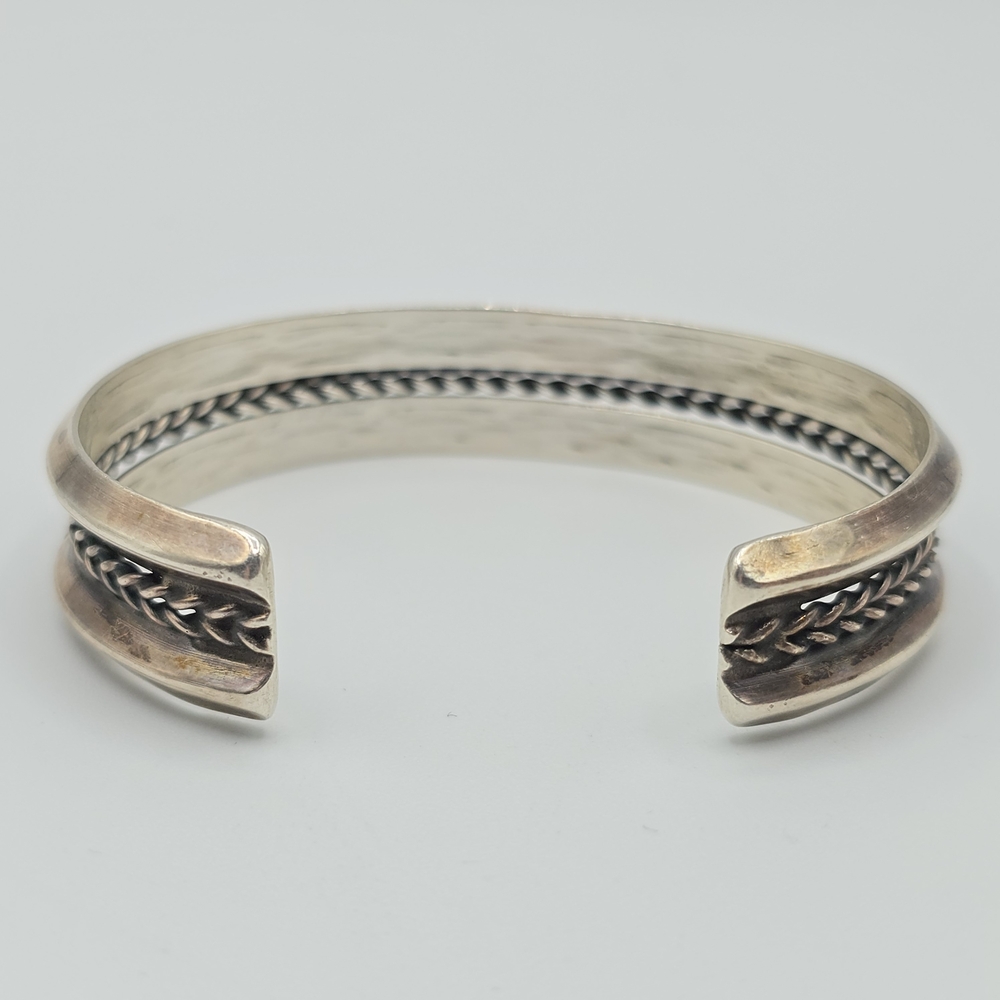 VTG Solid Sterling Silver Southwestern Stamped Cuff Bracelet Twisted Cable, 27g - Picture 2 of 13